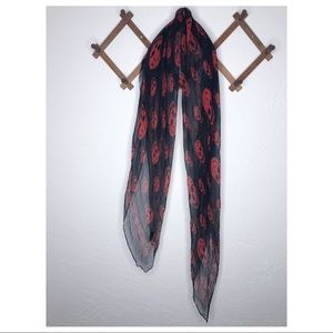 Alexander McQueen Black & Red Skull Silk Scarf